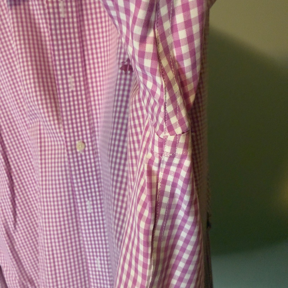 Brooks Brothers Non-Iron Gingham Shirt Mens L Fuchsia White Traditional Fit Polo - Picture 8 of 10
